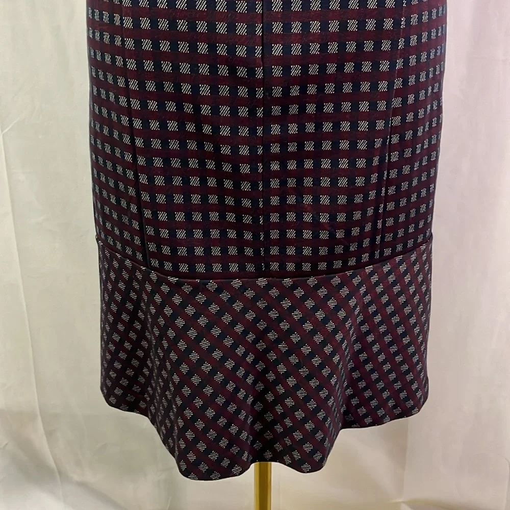 Ann Taylor Navy & Burgundy Plaid Ruffle Hem Pencil Skirt